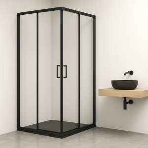 Mampara ducha angular 2 FIJOS + 2 CORREDERAS Agata Negra 300