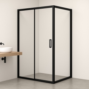 Mampara frontal 1F y 1C  MAS lateral fijo modelo Agata negra 400