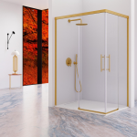 Mampara angular con dos puertas correderas y dos fijos URBAN de Kassandra Oro cepillado