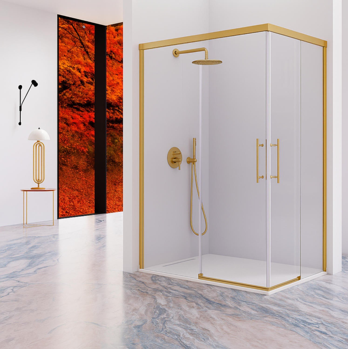 Captura de pantalla 2025-08-27 091716 Mampara angular con dos puertas correderas y dos fijos URBAN de Kassandra Oro cepillado