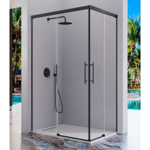 Mampara angular con dos puertas correderas y dos fijos URBAN de Kassandra Negro Mate