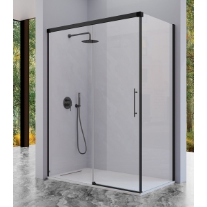 Mampara frontal fijo con puerta corredera y lateral fijo opcional URBAN de Kassandra Negro Mate