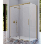 Mampara frontal fijo con puerta corredera y lateral fijo opcional URBAN de Kassandra Oro Cepillado