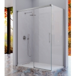 Mampara frontal fijo con puerta corredera y lateral fijo opcional URBAN de Kassandra Plata brillo