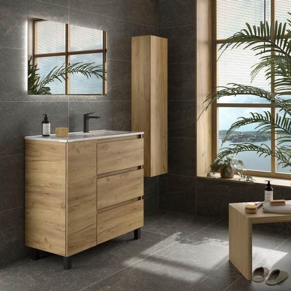 SALGAR BEQUIA PLUS Mueble de baño 3C de 90+puerta Lavabo Constanza - Imagen 5