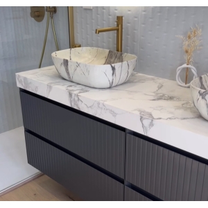 Encimera porcelánica para mueble de baño para lavabo sobreponer con faldón 4 cm