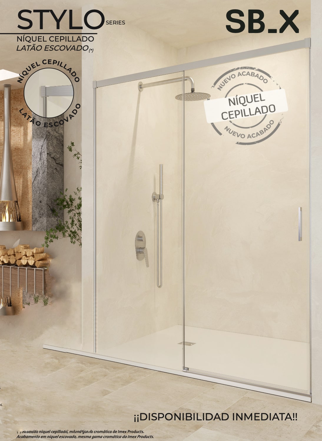 Stylo SBX imex NIQUEL CEPILLADO SBX_Imex Mampara de ducha frontal corredera Stylo 1F + 1C Niquel Cepillado