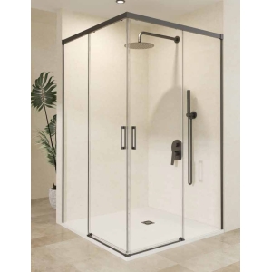 SBX_Imex Mampara de ducha angular Stylo 2F+2C apertura vértice Black gun metal