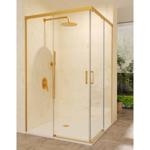 SBX_Imex Mampara de ducha angular Stylo 2F+2C apertura vértice Oro cepillado