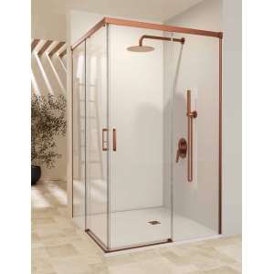SBX_Imex Mampara de ducha angular Stylo 2F+2C apertura vértice Oro rosa cepillado